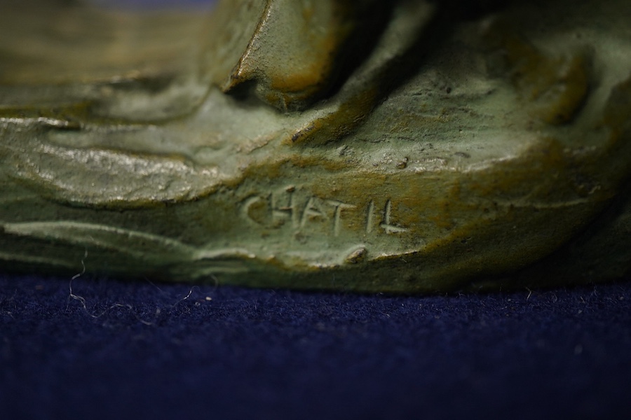 A French bronze bird group, signed CHATIL, 36cm wide